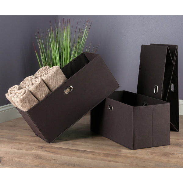 Winsome Wood Torino 3-piece Foldable Fabric Basket Set In Chocolate - Stylish Storage For Clothes, Toys & More! Chocolate Fabric 38323-winsome-wood