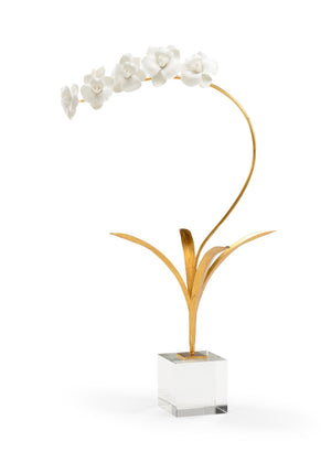 Chelsea House Orchid Sculptural Accent By Bradshaw Orrell — Porcelain Blossoms, Antique Gold Stem, Crystal Base 383243