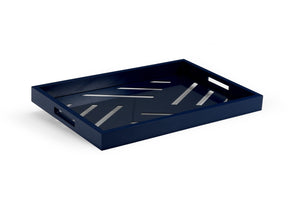 Chelsea House Tidewater Tray By Jamie Merida — Patriot Blue Wood Frame With Tempered Glass Inlay, Coastal Chic Serving Surface 383245