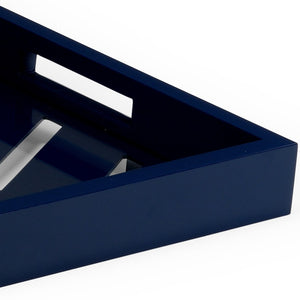 Chelsea House Tidewater Tray By Jamie Merida — Patriot Blue Wood Frame With Tempered Glass Inlay, Coastal Chic Serving Surface 383245