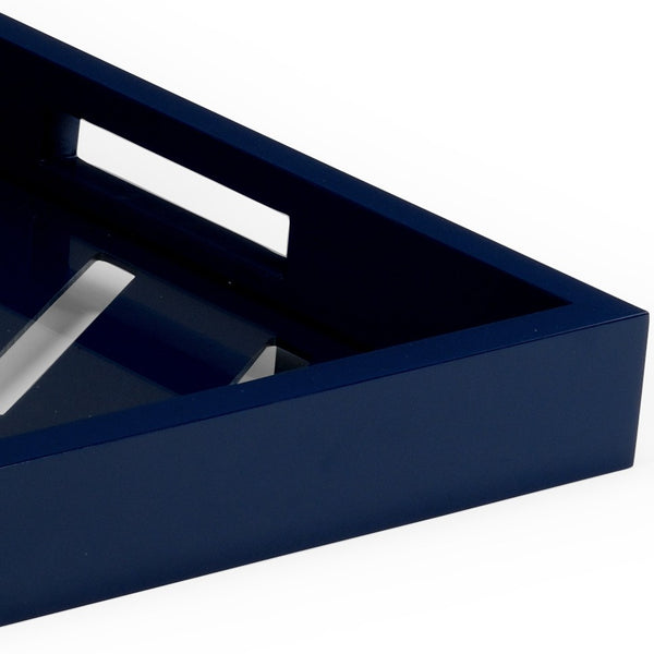 Chelsea House Tidewater Tray By Jamie Merida — Patriot Blue Wood Frame With Tempered Glass Inlay, Coastal Chic Serving Surface 383245
