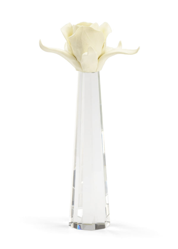 Chelsea House Large Porcelain Rose On Clear Crystal Stand — 13.5" Cream Glazed Bloom Centerpiece, Elegant Gift Decor 383256