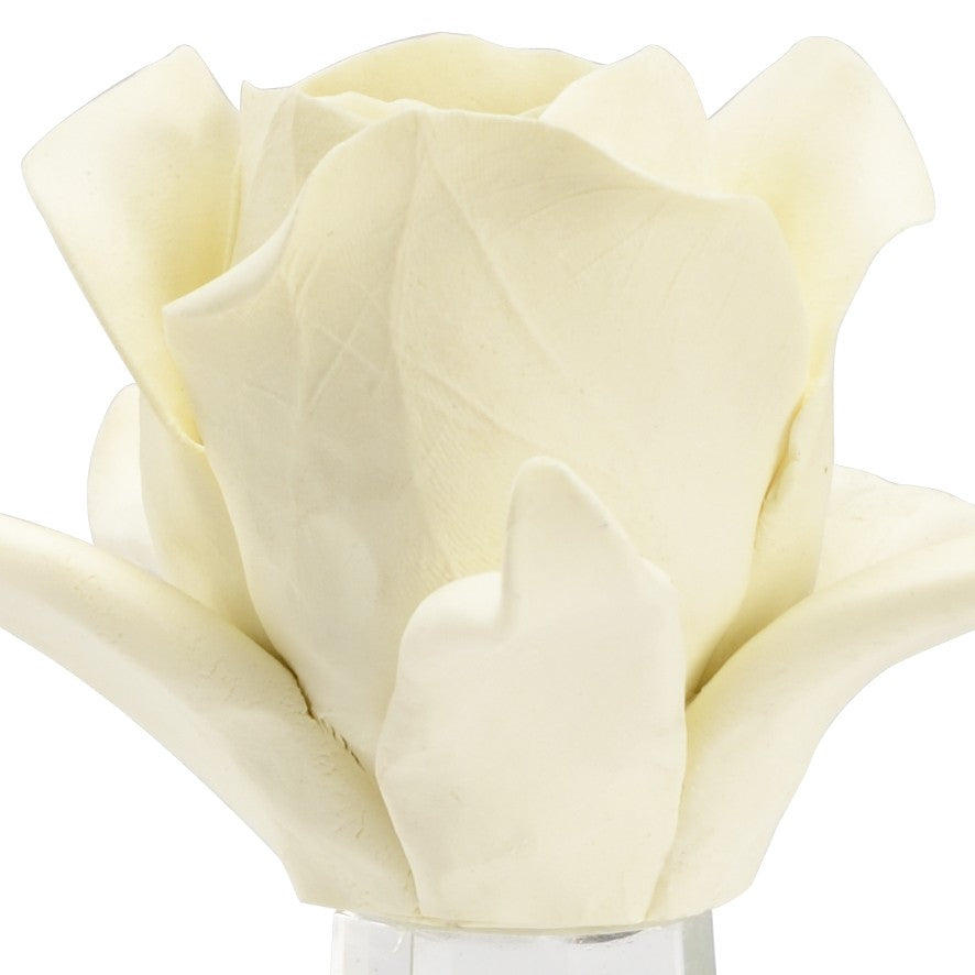 Chelsea House Large Porcelain Rose On Clear Crystal Stand — 13.5" Cream Glazed Bloom Centerpiece, Elegant Gift Decor 383256