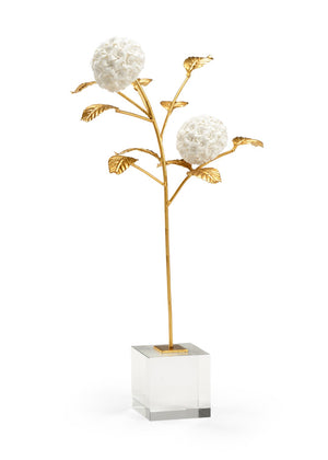 Chelsea House Hydrangea Porcelain Sculpture On Crystal Stand — Hand-Finished Gold Leaf Blooms For Tabletop Decor 383258