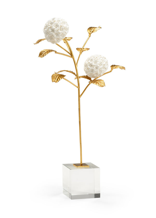 Chelsea House Hydrangea Porcelain Sculpture On Crystal Stand — Hand-Finished Gold Leaf Blooms For Tabletop Decor 383258