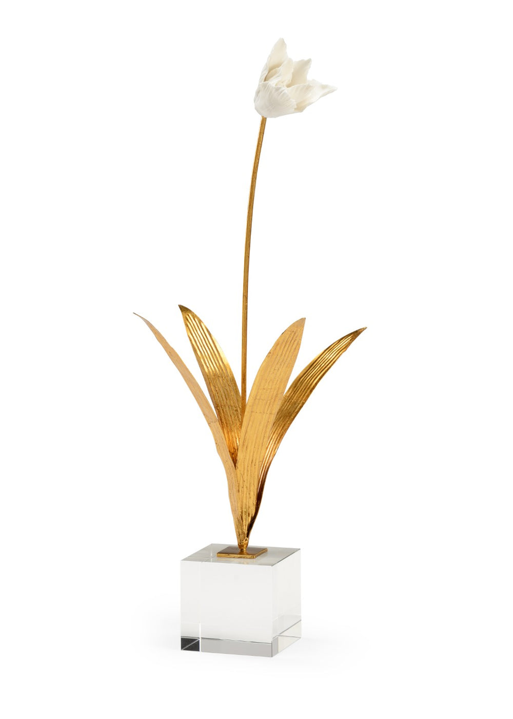 Chelsea House Tulip Handcrafted Porcelain Accent With Matte White Blossom, Antique Gold Stem On Crystal Stand, 23.5" 383259