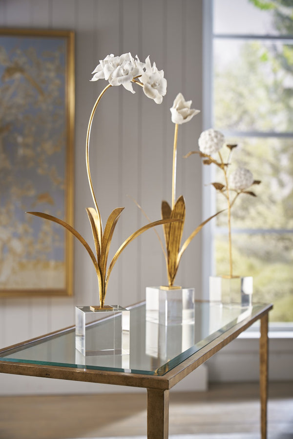 Chelsea House Tulip Handcrafted Porcelain Accent With Matte White Blossom, Antique Gold Stem On Crystal Stand, 23.5" 383259