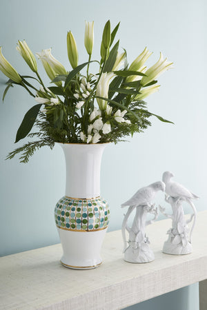 Chelsea House Cambridge Porcelain Vase With Layered Green Pattern & Subtle Gold Accents — 17" Decorative Focal Piece 383262