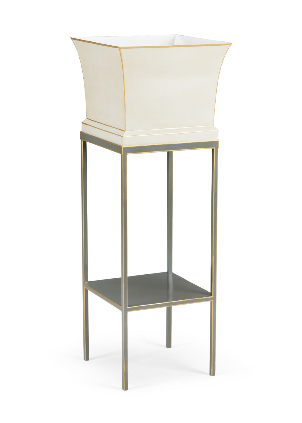 Chelsea House Morrow Tole Planter With Antique White Lacquer, Charcoal Stand & Gold Edge — 40" Tall Iron Accent Piece 383265