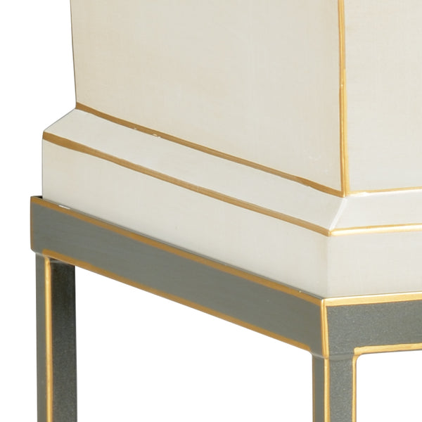 Chelsea House Morrow Tole Planter With Antique White Lacquer, Charcoal Stand & Gold Edge — 40" Tall Iron Accent Piece 383265