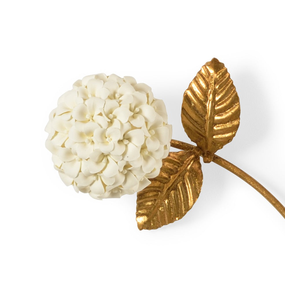 Chelsea House Hydrangea Porcelain Sculpture With Antique Gold Leaf Stem — Cream Floral Accent For Mantel & Console 383278