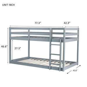 English Elm Solid Rubberwood Twin-Over-Twin Bunk Bed With Ladder – Sturdy, Space-Saving Design In Grey Finish W504P191644-GIGA