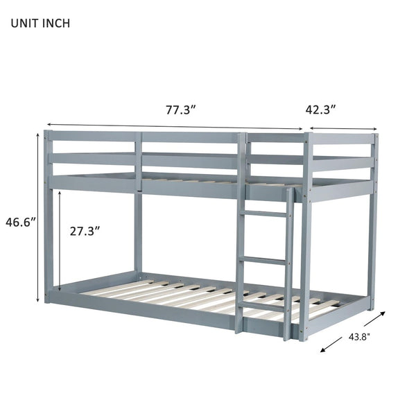 English Elm Solid Rubberwood Twin-Over-Twin Bunk Bed With Ladder – Sturdy, Space-Saving Design In Grey Finish W504P191644-GIGA