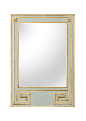 Chelsea House Greek Hall Mirror Hand-Painted Mint Green With Gold Leaf Accents, Beveled Glass, 46.5" H Elegance 383293