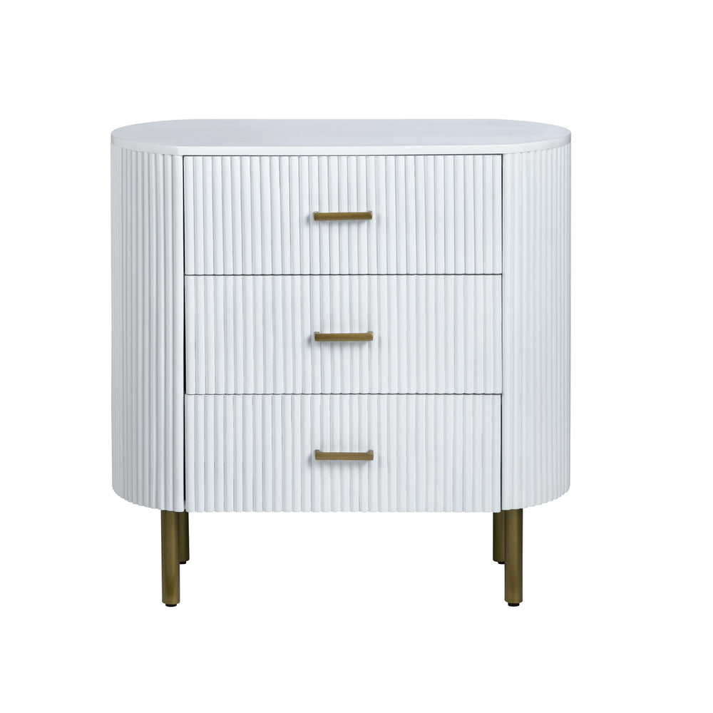Crestview Collection White Fluted Oval Chest - Matte White Storage Solution With Brass Accents For Stylish Organization White Solid Wood Cvfdr1302