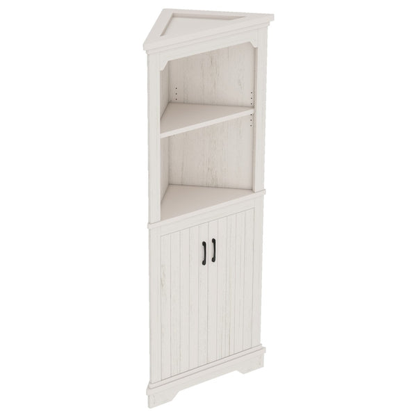 English Elm Tall Corner Cabinet with Open Shelves Enclosed Storage for Living or Dining Rooms W1580P425307
