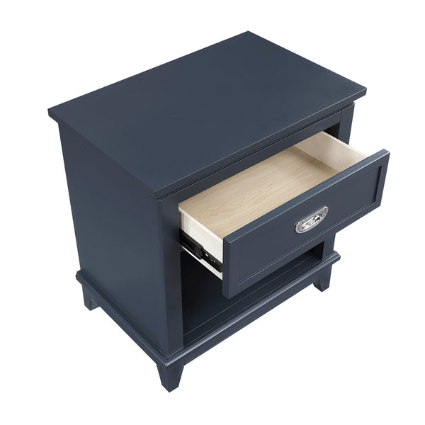 English Elm Navy Blue Nightstand with Drawer & Open Shelf, Dovetail Construction, Nickel Ring Pulls, No Assembly Required B011P365520