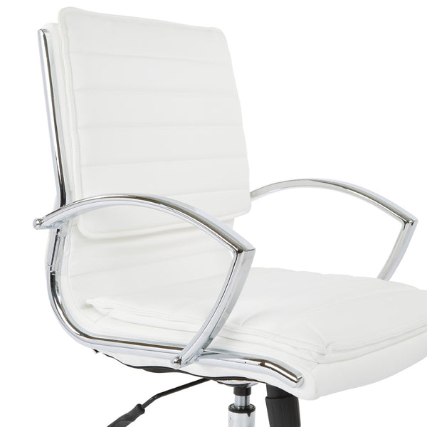 OSP Home Furnishings Mid Back Faux Leather Manager Chair with Lumbar Support and Chrome Loop Arms White SPX23591C-U11