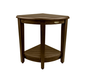 Homeroots Curvilinear Dark Brown Teak 18" Corner Shower Bench With Shelf  Solid Wood 383307