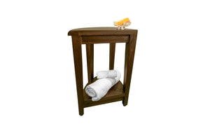 Homeroots Curvilinear Dark Brown Teak 18" Corner Shower Bench With Shelf  Solid Wood 383307