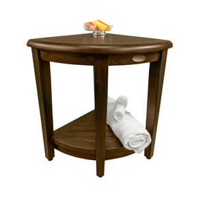 Homeroots Curvilinear Dark Brown Teak 18" Corner Shower Bench With Shelf  Solid Wood 383307