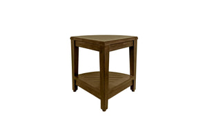 Homeroots Curvilinear Dark Brown Teak 18" Corner Shower Bench With Shelf  Solid Wood 383308