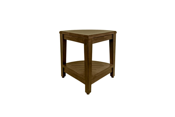 Homeroots Curvilinear Dark Brown Teak 18" Corner Shower Bench With Shelf  Solid Wood 383308