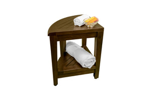 Homeroots Curvilinear Dark Brown Teak 18" Corner Shower Bench With Shelf  Solid Wood 383308