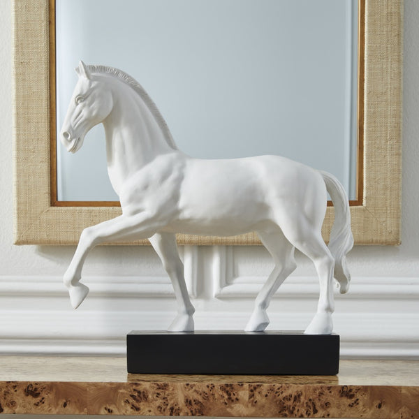 Chelsea House Horse Sculptural Accent Statue — 24.5" Tall White Matte Horse On Black Base, Modern Mantel Focalpiece 383316