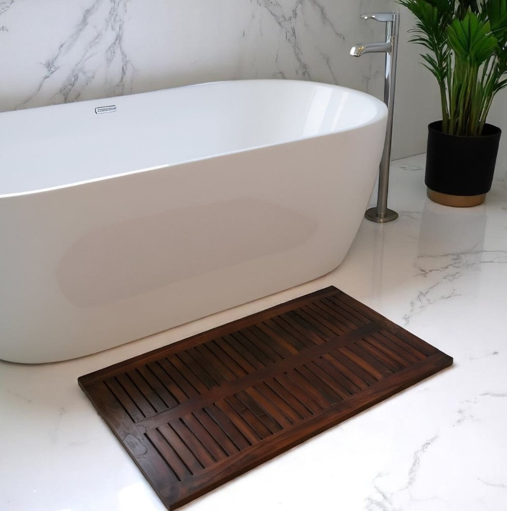 HomeRoots 31" Luxury Teak Non-Slip Bath Mat - Spa-Quality Design, Quick Drainage, Ideal for Indoor & Outdoor Use 383318