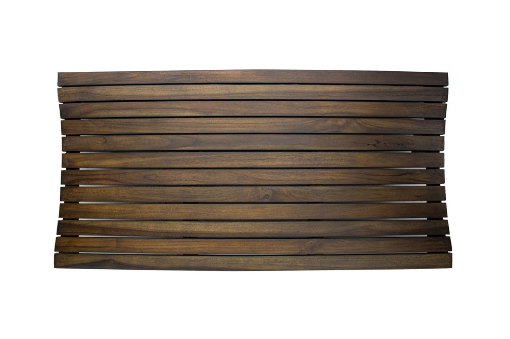 HomeRoots 31" Dark Brown Teak Slat Non-Slip Bath Mat - Elegant Spa-Quality Design for Safe, Stylish Spaces 383327