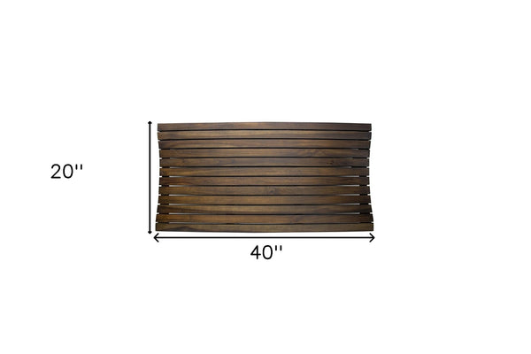 HomeRoots 40" Dark Brown Teak Slat Bath Mat – Non-Slip, Water-Resistant Design for Indoor & Outdoor Use 383328