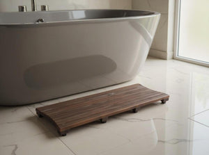 HomeRoots 40" Dark Brown Teak Slat Bath Mat – Non-Slip, Water-Resistant Design for Indoor & Outdoor Use 383328