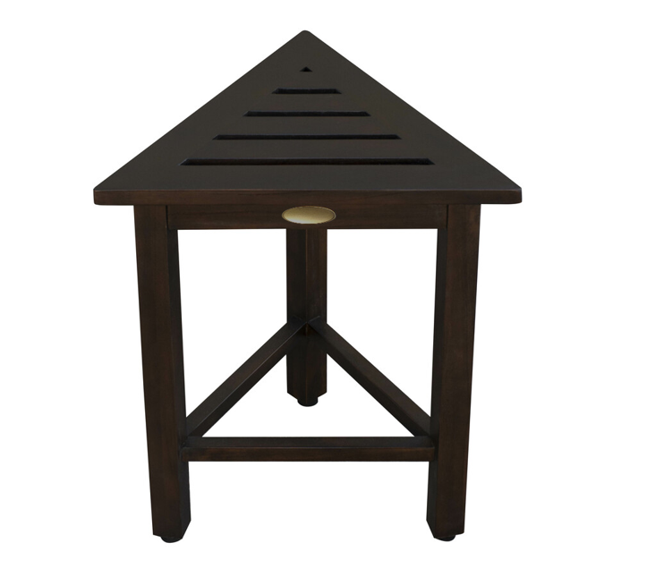 Homeroots Hotel Dark Teak 18" Triangle Corner Shower Bench Or Shelf  Solid Wood 383338