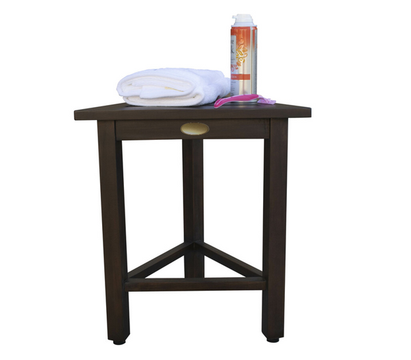 Homeroots Hotel Dark Teak 18" Triangle Corner Shower Bench Or Shelf  Solid Wood 383338