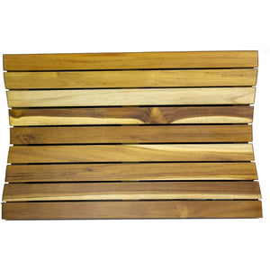 HomeRoots 23" Brown Teak Slat Bath Mat – Non-Slip, Water-Resistant, Elegant Spa Aesthetic for Indoor & Outdoor Use 383340