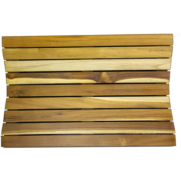 HomeRoots 23" Brown Teak Slat Bath Mat – Non-Slip, Water-Resistant, Elegant Spa Aesthetic for Indoor & Outdoor Use 383340