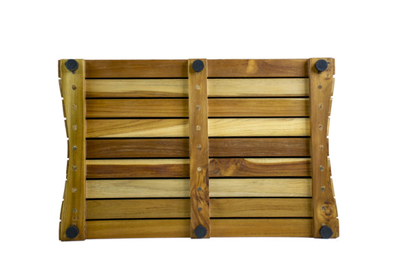 HomeRoots 23" Brown Teak Slat Bath Mat – Non-Slip, Water-Resistant, Elegant Spa Aesthetic for Indoor & Outdoor Use 383340