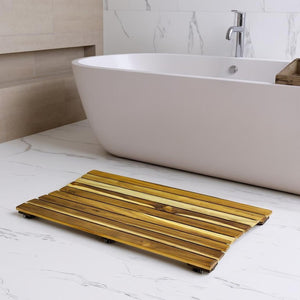 HomeRoots 23" Brown Teak Slat Bath Mat – Non-Slip, Water-Resistant, Elegant Spa Aesthetic for Indoor & Outdoor Use 383340