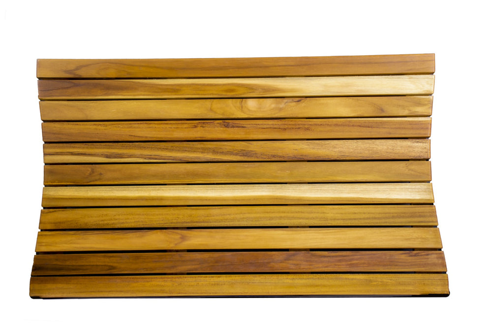 HomeRoots 31" Brown Teak Slat Bath Mat - Slip-Resistant, Water-Resistant, Indoor/Outdoor Use for Safety & Style 383341