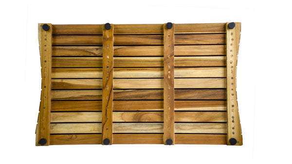 HomeRoots 31" Brown Teak Slat Bath Mat - Slip-Resistant, Water-Resistant, Indoor/Outdoor Use for Safety & Style 383341