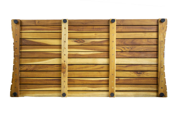 HomeRoots 40" Brown Teak Slat Bath Mat - Elegant Non-Slip Comfort for Safe Showers, Tubs, and Poolside Areas 383342