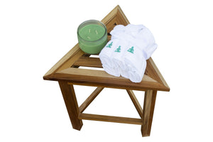 Homeroots Hotel Natural Teak 18" Triangle Corner Shower Bench Or Shelf  Solid Wood 383343