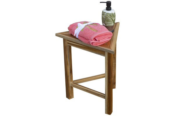 Homeroots Hotel Natural Teak 18" Triangle Corner Shower Bench Or Shelf  Solid Wood 383343