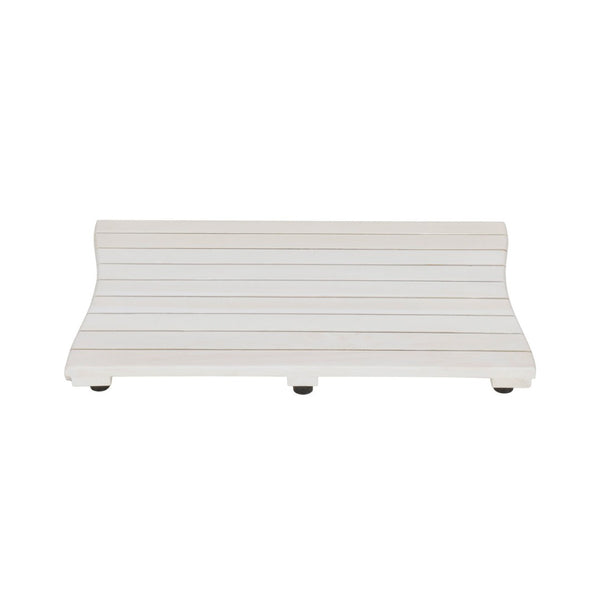 HomeRoots 23" White Teak Slat Bath Mat - Stylish Non-Slip Design for Spa-Like Comfort & Safety in Any Space 383347