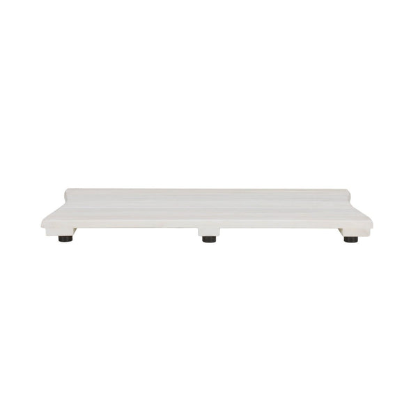 HomeRoots 23" White Teak Slat Bath Mat - Stylish Non-Slip Design for Spa-Like Comfort & Safety in Any Space 383347