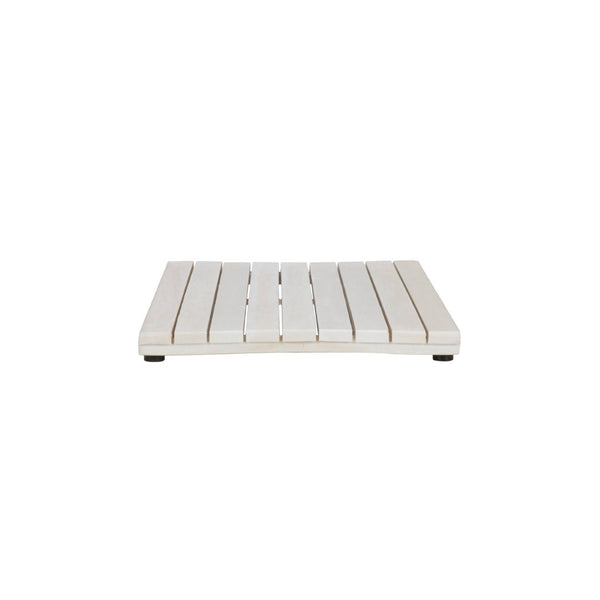 HomeRoots 23" White Teak Slat Bath Mat - Stylish Non-Slip Design for Spa-Like Comfort & Safety in Any Space 383347