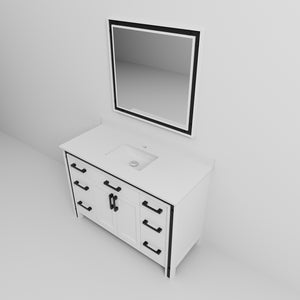 English Elm White Bath Vanity 48x22 with White Quartz Top, Soft-Close Drawers, Mirror Included, Durable Finish B2731S00805