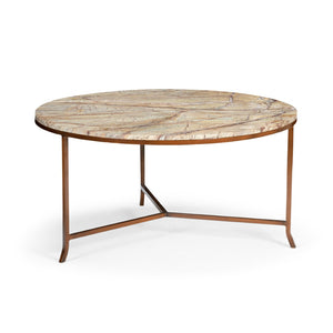 Chelsea House Round Harvey Cocktail Table With Tan & Rust Marble Top, Rust Iron Base—Transitional, Durable Centerpiece 383353