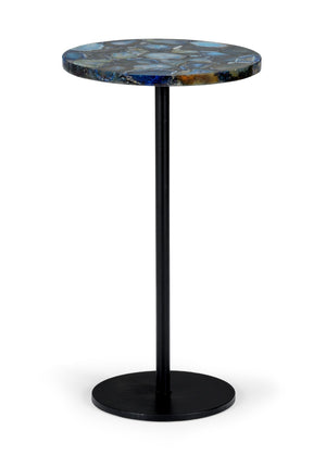 Chelsea House Blue Agate Side Table With Hand-Cut Translucent Stone Top & Matte Black Iron Base For Accent Use 383360